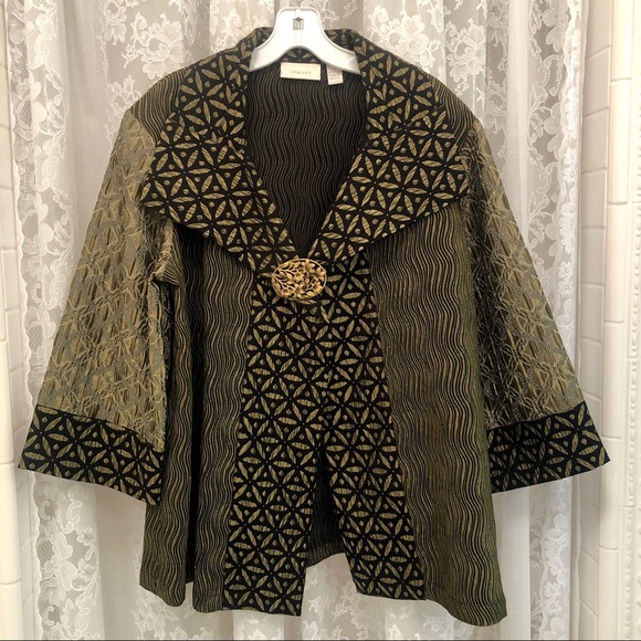 CHICO'S * NWOT Green/Black Metallic Kimono Jacket - Picture 7 of 9